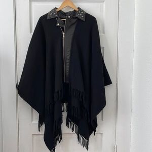 The KOOPLES designer poncho w leather studded collar | one size